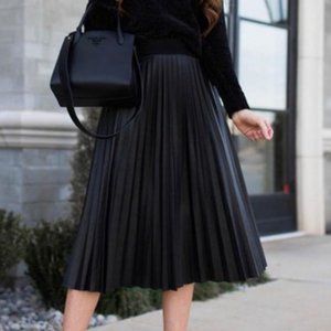 Black Faux Leather Pleated Skirt NWT